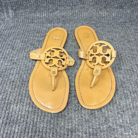 Tory Burch Shoes - Tory Burch Miller Patent Leather Sandals Thong Tan Brown Women’s Size 10 M